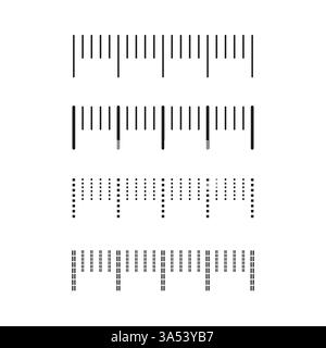 Lineal-Symbolgruppe. Formen für Messdetails. Gestrichelte Linien. Schwarze Vektorwerkzeuge. Stock Vektor