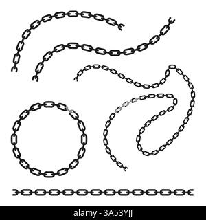 Gebrochene Kettenformen. Schwarze Metallglieder. Verriegeltes Stahlmuster. Symbol für die industrielle Freiheit. Stock Vektor
