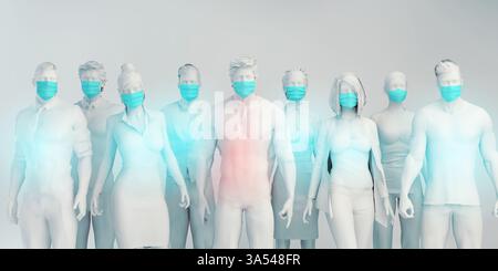 Medizinische Fachkräfte Frontline-Mitarbeiter Kämpfen Gegen Die Krise Im Gesundheitswesen Von Covid-19 Stockfoto