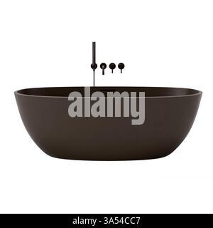 Eine moderne, freistehende Badewanne in dunklen Farben mit schlanken minimalistischen Armaturen, die für moderne Badezimmer und luxuriöse Ästhetik entworfen wurde. Die sauberen und Stockfoto