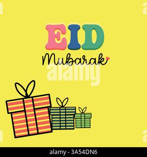 Bunte Eid Mubarak Geschenkillustration – Festliche Grußkarte Stock Vektor