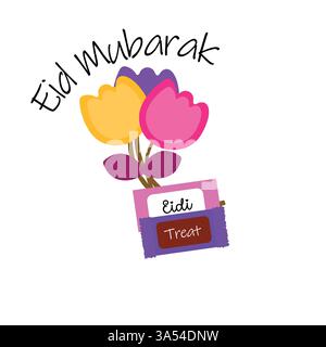 Mubarak Eidi Geschenk Mit Blumenmotiv – Festliche Freude Und Segen Stock Vektor