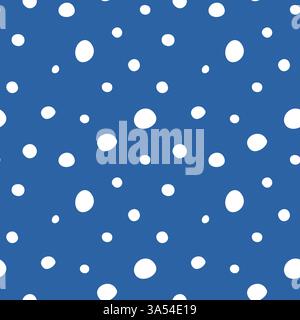 Abstraktes, nahtloses Muster mit Punktmuster. Blaue Punkte auf weißem Hintergrund, handgezeichneter Vektordruck. Stock Vektor