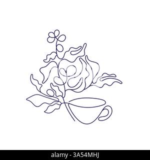 Eine Tasse Aromakaffee, Kräutertee. Einzeiliges Symbol auf weißem Hintergrund. Einfache Vektor-Illustration. Abstrakter grafischer Busch Stock Vektor