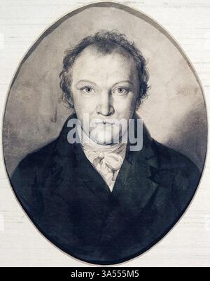 William Blake (1757–1827), Selbstbildzeichnung des englischen Dichters, Malers und Druckers, Zeichnung in Bleistift mit monochromen Wäschen, 1802 Stockfoto