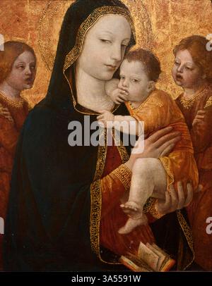 IL Bergognone (Ambrogio da Fossano, aktiv in Mailand 1481 - 1523), die Jungfrau und das Kind mit zwei Engeln, 1488/1489. Madonna con il Bambino e Due angeli Stockfoto