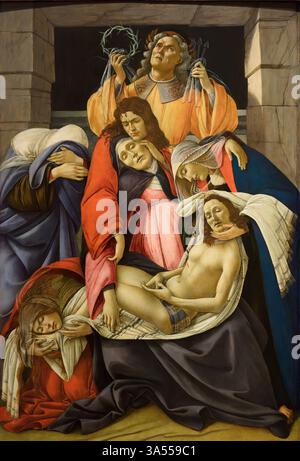 Sandro Botticelli (1445–1510), der tote Christus trauert (Klagejammer über den toten Christus mit Heiligen), 1495/1500. Compianto sul Cristo Morto. Stockfoto