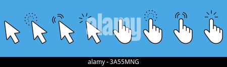 Symbolsatz Cursor Und Zeiger Handinteraktion Volumenkörper. Mausklicks Und Touch-Gesten Silhouette Symbol Collection. Abbildung Des Isolierten Vektors Stock Vektor