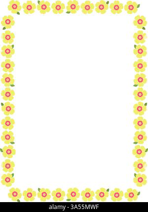 Rechteckiger Rahmen mit gelben Blüten. Niedliche Gänseblümchen, leere Rahmenbox. Handgezeichnetes Vektorelement Stock Vektor