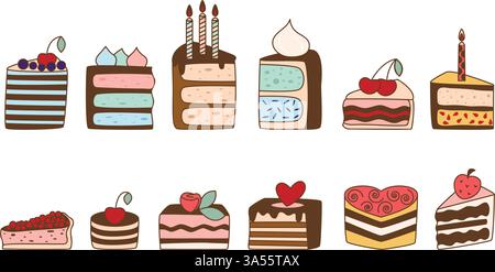 Stück Kuchen und Kuchen Set Stock Vektor
