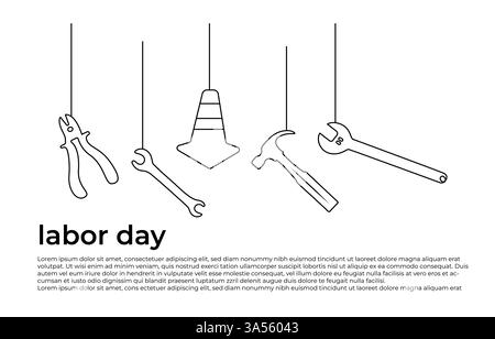 Labor Day isoliert auf weißem Hintergrund. 1. Mai Feier, eine Linie Zeichnung Arbeitstag Konzept Doodle Vektor Illustration Stock Vektor