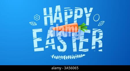 Osterplakat und Bannervorlage mit Karotte auf hellblauem Hintergrund. Werbeaktion und Einkaufsvorlage für Ostern. Vektorabbildung Stock Vektor