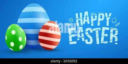 Osterplakat und Bannervorlage mit Ostereiern auf hellblauem Hintergrund. Werbeaktion und Einkaufsvorlage für Ostern. Vektorabbildung Stock Vektor