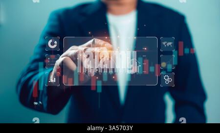 Analyse des Diagramms für Wirtschafts- und Geschäftswachstum, Analyse von Geschäftsdaten, erfolgreiche Geschäftsentwicklung, Markt- und strategische Planung, Geschäftsbetrieb Stockfoto