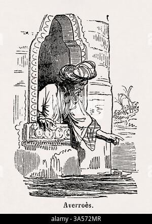 Porträt von Averroes, einem andalusischen Polymath und Juristen, der in der westlichen Welt als Kommentator und Vater des Rationalismus bekannt ist. Die Abbildung war Stockfoto