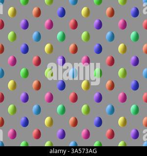 Regenbogenfarbiges nahtloses Osterei-Muster auf grauem Hintergrund Stockfoto