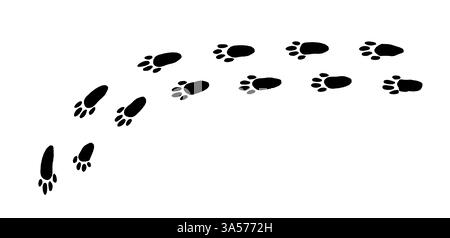 Kuriose Hasenfußabdrücke, die einen verspielten Weg durch eine verschneite Landschaft bei Sonnenaufgang verfolgen Stock Vektor