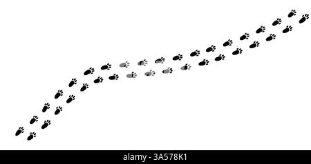 Kurviger Weg mit Hasenspuren, der an einem ruhigen Wintermorgen durch ein verschneite Feld führt Stock Vektor