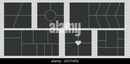 Set aus Fotoraster-Vorlage mit Herz- und Kreiselementen. Vektordesign auf transparentem Hintergrund als PNG. Stock Vektor