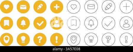 Web-Symbolgruppe für Social Media-Beiträge. Schaltflächen mit Herz-, Pfeil- und Follow-Symbolen in einem minimalistischen Linienvektor mit „gefällt mir“, „Teilen“, „Kommentieren“, „Speichern“ und „Senden“ Stock Vektor