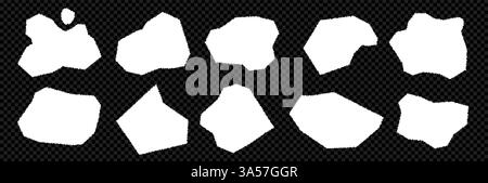 Kit mit Kante und zerrissenem Papier. Gezackte abstrakte und rechteckige Formen, grobe Stücke auf transparentem Hintergrund. Vector Elements Collection. Stock Vektor