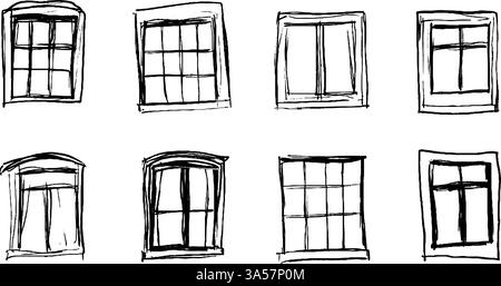 Handgezeichnete Fensterdesigns Kollektion Stock Vektor