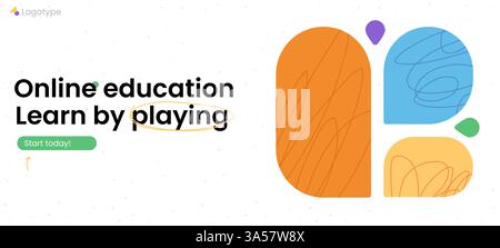 Online-Banner für Schulbildung, Vorlage für Landing-Page mit lustiger Form. Flaches Marketing-Design und Webkonzept. Stock Vektor