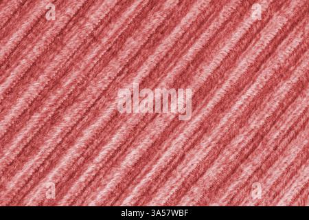 Ridge-Makrotextur aus Velours-Cordrotttuch. Große gerippte, diagonale grobe Websamtgewebe, gestreifte Polsterung Textur Stoff Hintergrund, Möbel Stockfoto