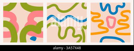 Pack mit nahtlosen Mustern. Baby-naive Illustrationen mit Linien. Einfacher Vektorhintergrund mit Textur und Felllinien Stock Vektor