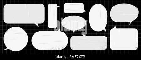 Moderner Grunge-Schulaufkleber für Collage oder Notizen. Sprechblase mit realistischer Textur. Emotionale PNG-Botschaft. Vektorabbildung. Weißes nasses Papier auf Stock Vektor