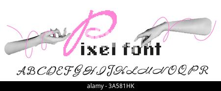 Pixelschriftart mit Retro-8-Bit-Alphabet. Vektortypografie für Arcade-Spiele der 80er Jahre, Vintage-Computerdesign, Cyber-Grafiken, digitale Comic-Titel, Gamer Stock Vektor