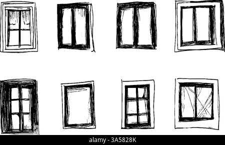 Handgezeichnete Illustrationen Aus Fenstern Stock Vektor