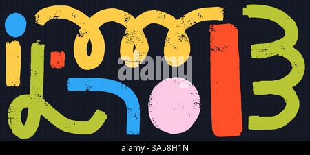 Curvy Shapes Set Mit Grunge Ink. Verspielte Wirbel, Spiralen und wellige Pinselstriche im abstrakten Vektor. Farbenfrohe Graffiti-Spritzer und unregelmäßige Scribbles. Stock Vektor