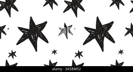 Nahtloses Muster mit strukturierten Doodle-Sternen. Pinsel mit Buntstift. Handgezeichnete pastellfarbene Textur. Schule Grunge Vektor Design. Stock Vektor