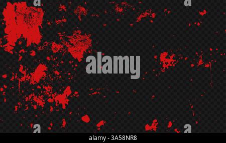 Vektorblut spritzt und spritzt mit roten Tintenflecken. Horror-Design mit Tropfen, Spritzern und Weinpfütze. Realistische Textur auf Transparent Stock Vektor