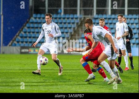 Andorra La Vella, Andorra: 21. März 2025: Aleksejs Saveljevs aus Lettland im Rahmen des Qualifikationsspiels zur FIFA Fussball-Weltmeisterschaft 2026 zwischen an Stockfoto