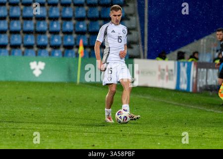 Andorra La Vella, Andorra: 21. März 2025: Dmitrijs Zelenkovs aus Lettland im Rahmen des Qualifikationsspiels zur FIFA-Weltmeisterschaft 2026 zwischen an Stockfoto