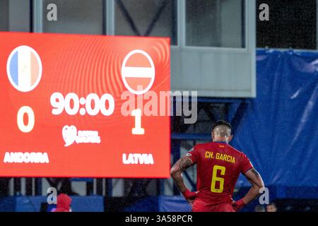 Andorra La Vella, Andorra: 21. März 2025: Spieler nach dem Qualifikationsspiel der FIFA Fussball-Weltmeisterschaft 2026 zwischen Andorra und Lettland im Estadi NAC Stockfoto
