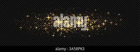 Goldenes Glühwürmchenlicht. Goldener Glitzereffekt. Magische Vektorflare am transparenten Hintergrund als PNG. Überlagern Sie Staubsterne. Stock Vektor