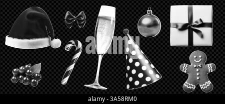 Weihnachtsset, Elemente in Halbtonverarbeitung mit bemalten Kritzeleien. Pack auf transparentem Hintergrund als PNG. Helle und fettgedruckte Vektorillustration Stock Vektor