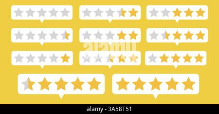 Vektorsternbewertungssymbol mit gelbem Umriss und flachem Design. Obere Bewertungsleiste für Feedback zu Restaurants, Systemen oder Apps. Stock Vektor