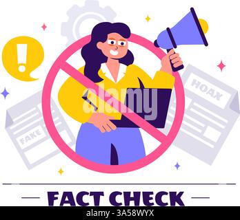 Fakten oder Mythen überprüfen News Vektor-Illustration mit Mythen vs. Fakten für eine gründliche Überprüfung und einen Evidenzvergleich in einem flachen Hintergrund Stock Vektor