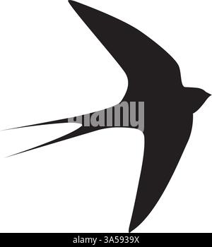 Schwalbenvogel oder SWIFT-Silhouette schwarz isoliert in weißer Hintergrund Vektor-Illustration Stock Vektor
