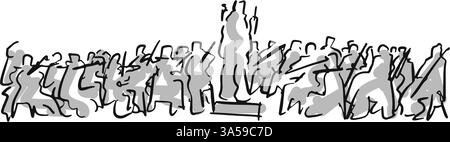 Abstrakte Skizze, Handzeichnung der Band des Philharmonischen Orchesters mit dem Dirigenten Stock Vektor