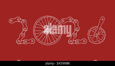 Fahrrad Happy New Year 2026 roter Hintergrund Stock Vektor