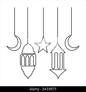 Ramadan Kareem kontinuierliche eine Linie Kunstzeichnung von Eid Mubarak islamische Dekoration Design Umrissvektor Stock Vektor