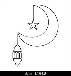 Ramadan Kareem kontinuierliche eine Linie Kunstzeichnung von Eid Mubarak islamische Dekoration Design Umrissvektor Stock Vektor