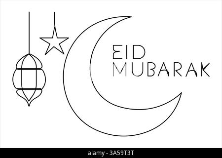Ramadan Kareem kontinuierliche eine Linie Kunstzeichnung von Eid Mubarak islamische Dekoration Design Umrissvektor Stock Vektor