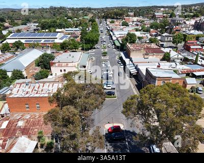 Luftaufnahme des Stadtzentrums von Castlemaine, Victoria Australien Stockfoto