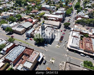 Luftaufnahme des Stadtzentrums von Castlemaine, Victoria Australien Stockfoto